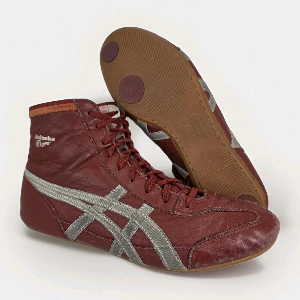 Ontisuka Tigers Asics Wrestling Shoes Red Brown Mens Sz 12 VTG Leather 2004 RARE